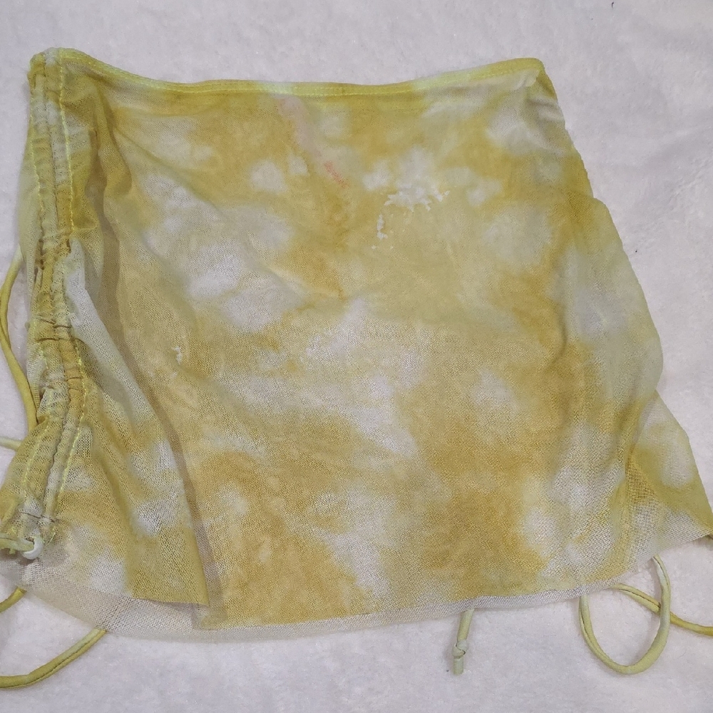 ROMWE Yellow Sheer Mini Skirt with Lime Trim